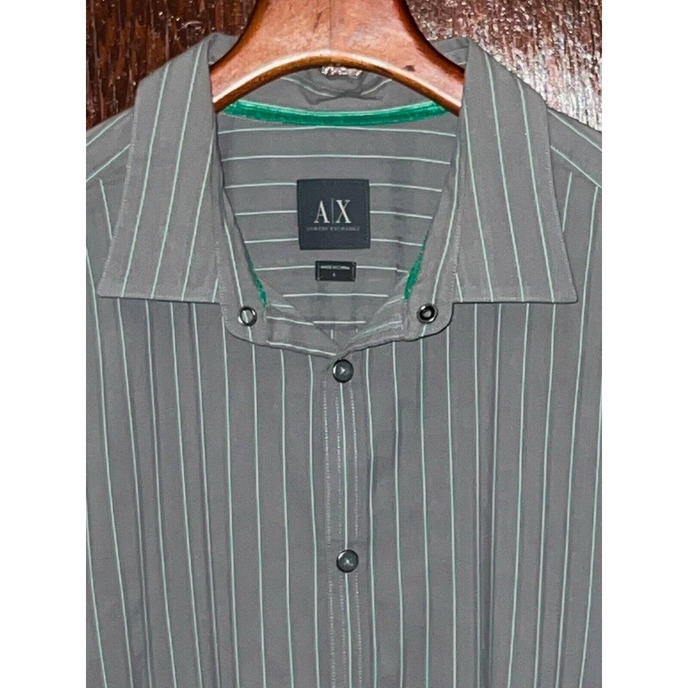 A/X ARMANI EXCHANGE SHIRT GRAY GREEN STRIPED COTTON NYLON STRETCH LARGE L